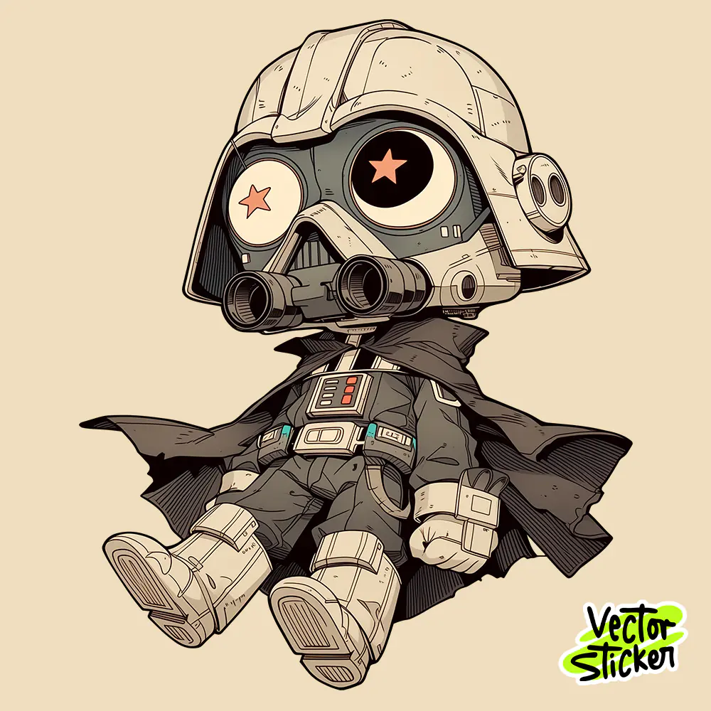 Retro Sci-Fi Soldier Chibi Character Sticker PNG