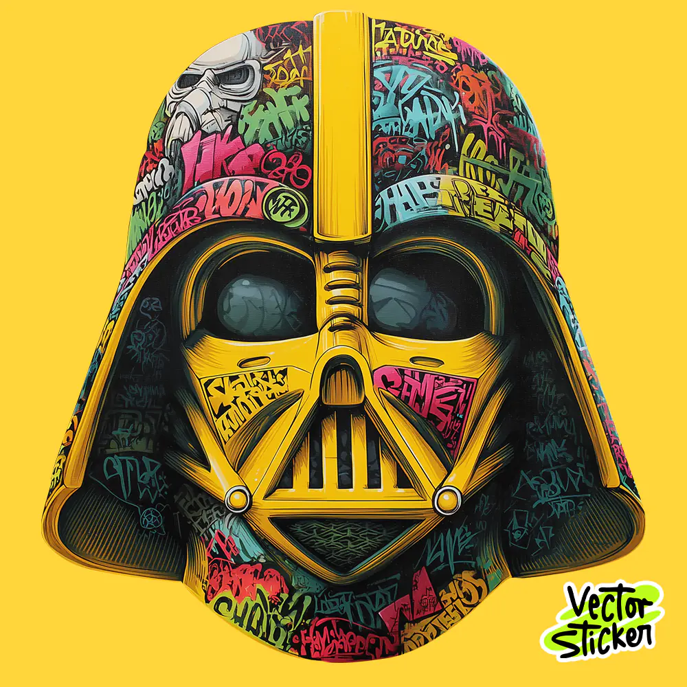 Darth Vader Helmet from Starwar | Graffiti Sci-Fi Dark Helmet Sticker PNG