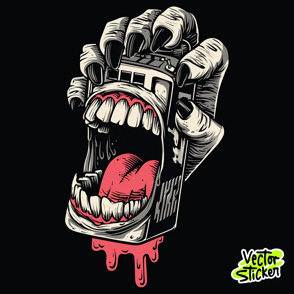 Monster Hand Radio T Shirt Design Horror Black Red