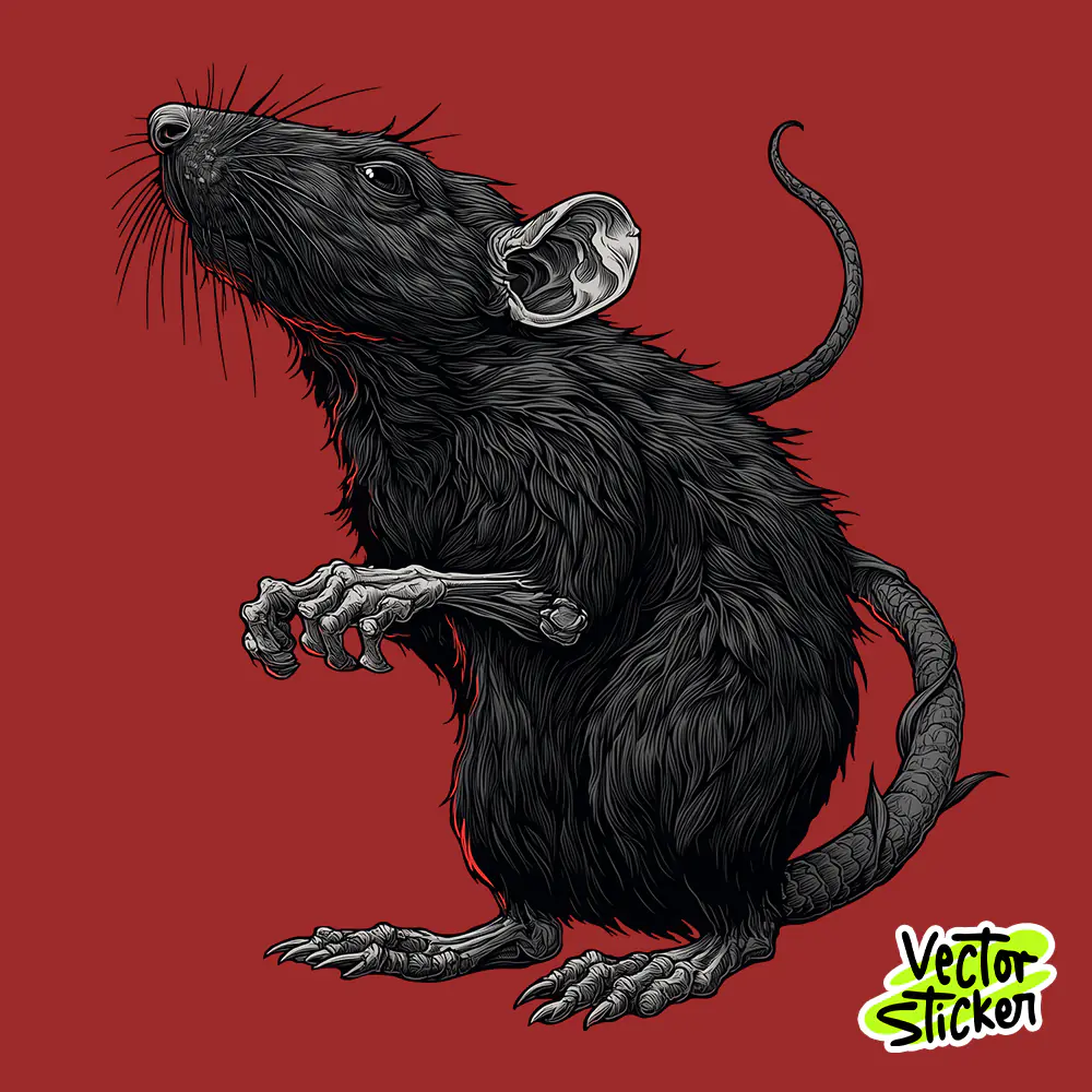 Dark Rat Illustration Sticker | Gothic Animal Vector PNG