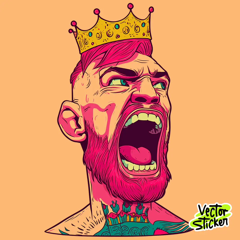 Notorious MMA Fighter King Screaming Crown Sticker PNG for T-Shirt Design