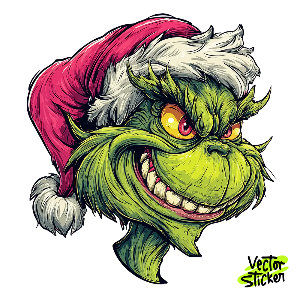 Grinch Head – Christmas Sticker Illustration & T-Shirt Design