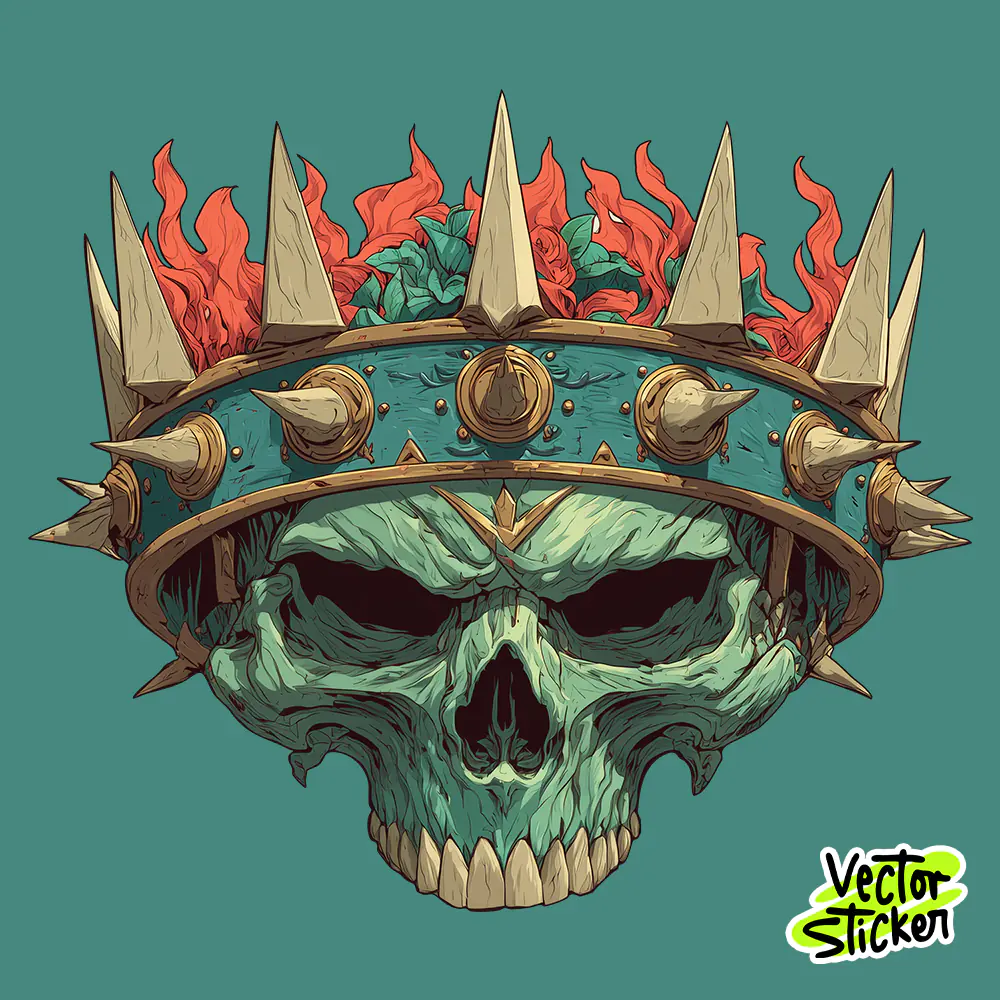 Vintage Evil Skull with Spiked Crown Vector PNG