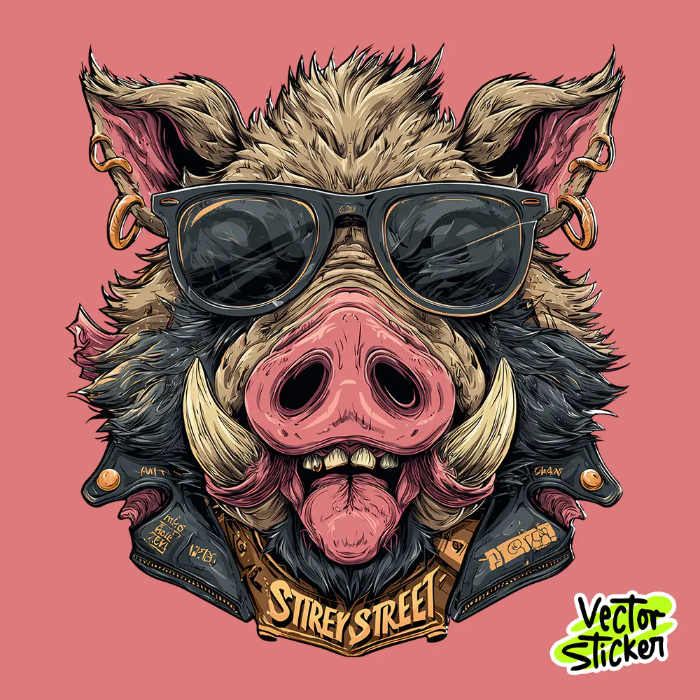 Free Cool Wild Boar Cartoon Character Sticker PNG & Vector